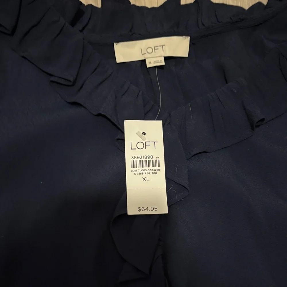 LOFT Midnight Blue Ruffle Blouse - Picture 2 of 4